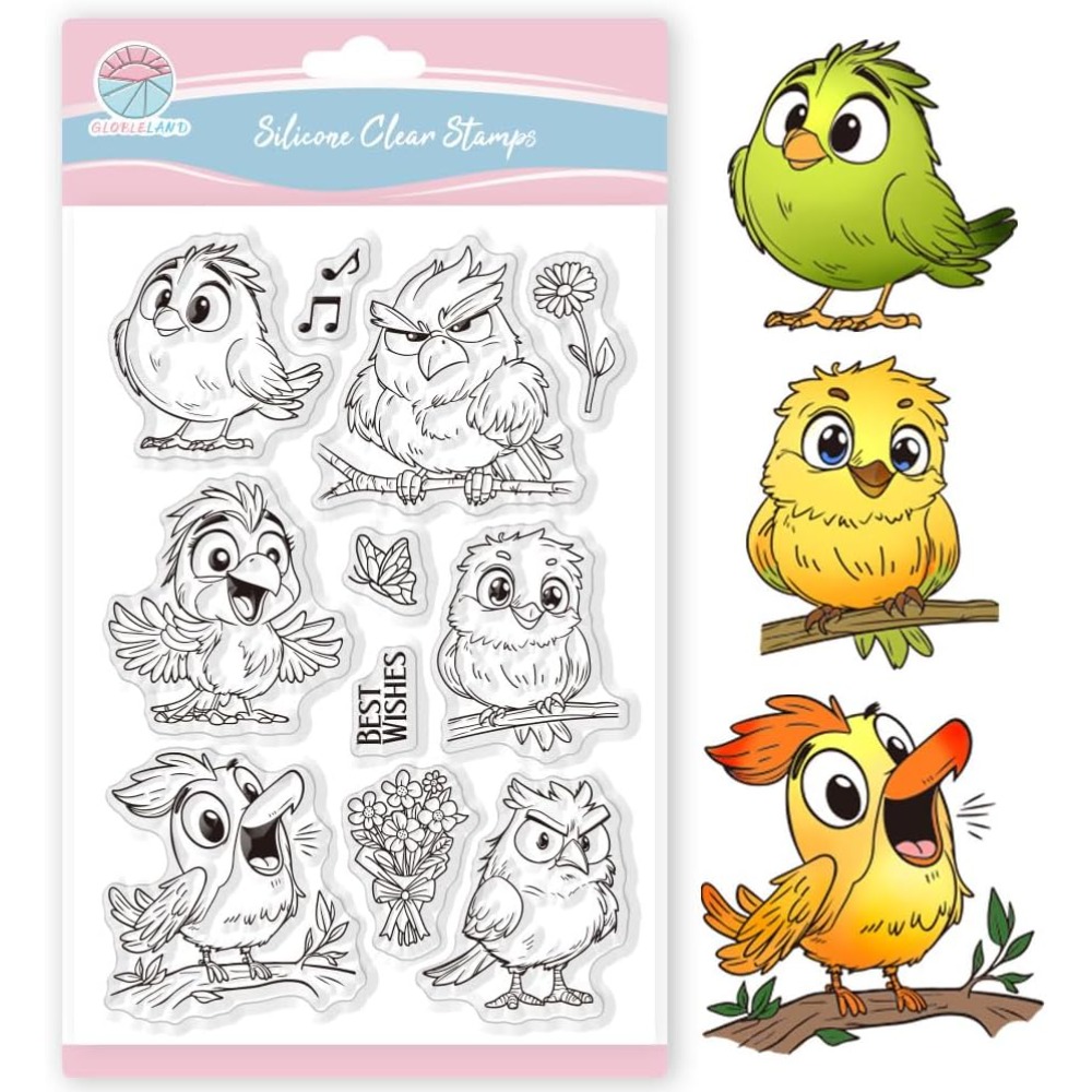 Clear Silicone Stamps For Card Making - Sellos transparentes de pájaro divertido para