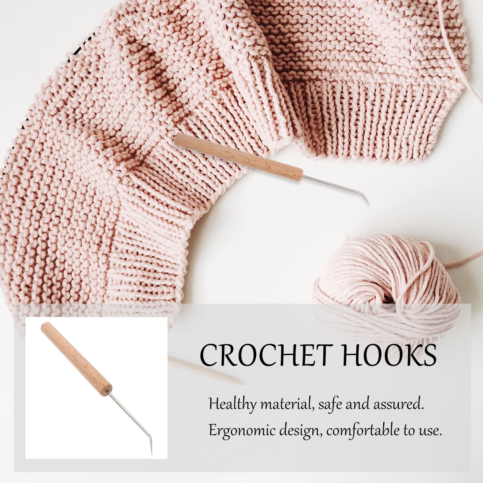 Wooden Crochet Hooks Ergonomic Handle - Agujas de ganchillo con mango de