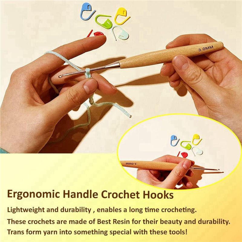 ABJI-40 piezas de ganchos de g - Wooden Crochet Hooks Ergonomic Handle reseña y precio